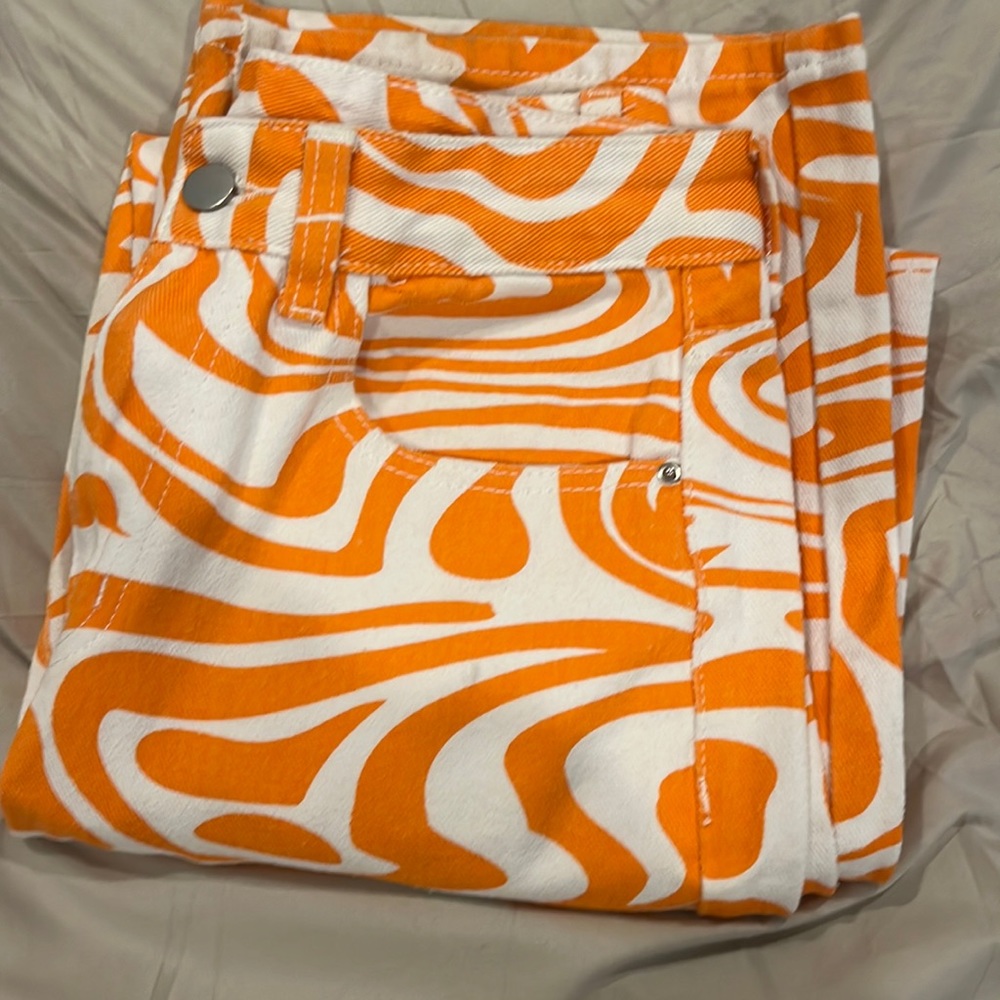 Shein size 4 orange and white jeans
